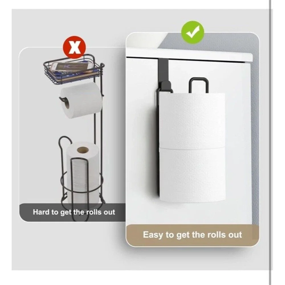 Matte Black Toilet Paper Holder Wall Mount Storage Extra 2 Roll Tissue Over The